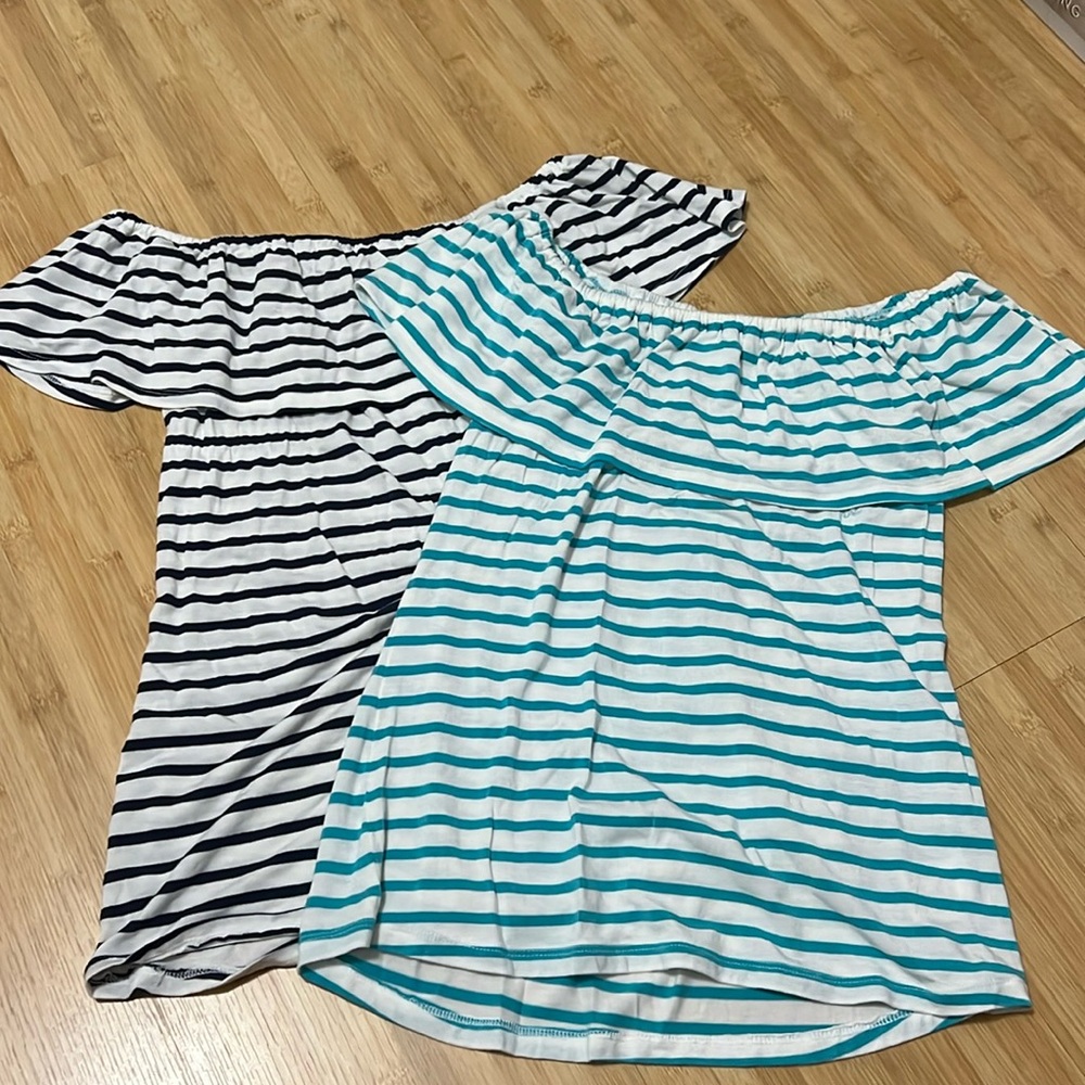 2 Maison Jules Flounce Knit off the shoulder tops